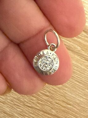 Pandora Sterling Silver Pavé Round Dangle Charm with Sparkle